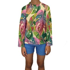 Monstera Colorful Leaves Foliage Kids  Long Sleeve Swimwear