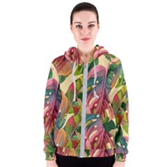 Monstera Colorful Leaves Foliage Women s Zipper Hoodie