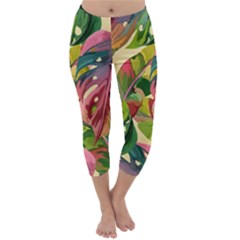 Monstera Colorful Leaves Foliage Capri Winter Leggings 