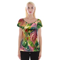 Monstera Colorful Leaves Foliage Cap Sleeve Top by Maspions