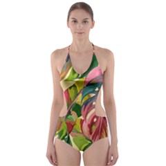 Monstera Colorful Leaves Foliage Cut-out One Piece Swimsuit