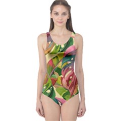 Monstera Colorful Leaves Foliage One Piece Swimsuit