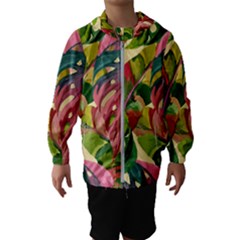 Monstera Colorful Leaves Foliage Kids  Hooded Windbreaker