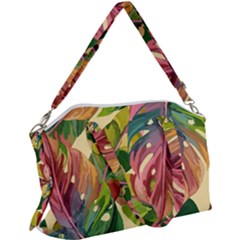 Monstera Colorful Leaves Foliage Canvas Crossbody Bag