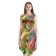 Monstera Colorful Leaves Foliage Sleeveless Chiffon Dress  