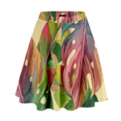 Monstera Colorful Leaves Foliage High Waist Skirt