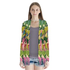 Monstera Colorful Leaves Foliage Drape Collar Cardigan