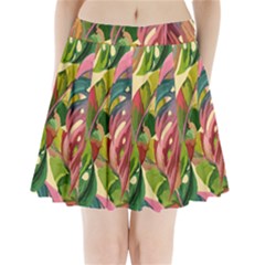 Monstera Colorful Leaves Foliage Pleated Mini Skirt