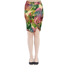 Monstera Colorful Leaves Foliage Midi Wrap Pencil Skirt