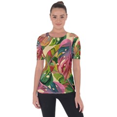 Monstera Colorful Leaves Foliage Shoulder Cut Out Short Sleeve Top by Maspions