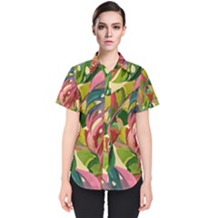 Monstera Colorful Leaves Foliage Women s Short Sleeve Shirt