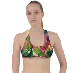 Monstera Colorful Leaves Foliage Criss Cross Racerback Sports Bra