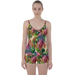 Monstera Colorful Leaves Foliage Tie Front Two Piece Tankini