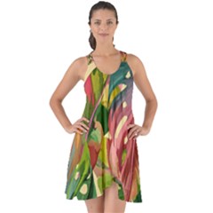 Monstera Colorful Leaves Foliage Show Some Back Chiffon Dress