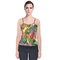 Monstera Colorful Leaves Foliage Velvet Spaghetti Strap Top