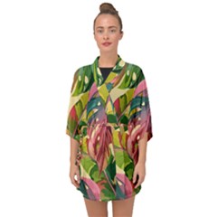 Monstera Colorful Leaves Foliage Half Sleeve Chiffon Kimono by Maspions