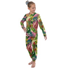 Monstera Colorful Leaves Foliage Kids  Long Sleeve Set 