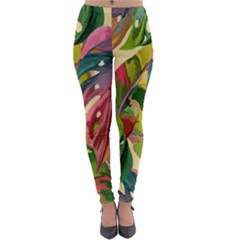 Monstera Colorful Leaves Foliage Lightweight Velour Leggings