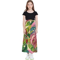 Monstera Colorful Leaves Foliage Kids  Flared Maxi Skirt