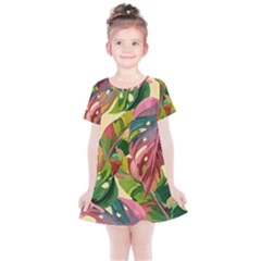 Monstera Colorful Leaves Foliage Kids  Simple Cotton Dress by Maspions