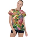 Monstera Colorful Leaves Foliage Ruffle Collar Chiffon Blouse View1