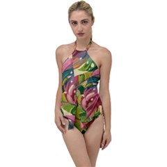 Monstera Colorful Leaves Foliage Go With The Flow One Piece Swimsuit