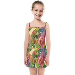 Monstera Colorful Leaves Foliage Kids  Summer Sun Dress