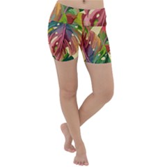 Monstera Colorful Leaves Foliage Lightweight Velour Yoga Shorts