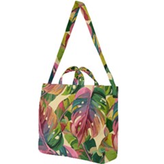 Monstera Colorful Leaves Foliage Square Shoulder Tote Bag