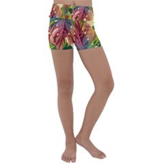 Monstera Colorful Leaves Foliage Kids  Lightweight Velour Yoga Shorts