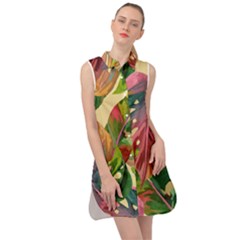 Monstera Colorful Leaves Foliage Sleeveless Shirt Dress