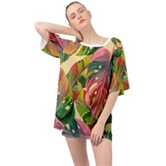 Monstera Colorful Leaves Foliage Oversized Chiffon Top by Maspions