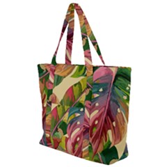 Monstera Colorful Leaves Foliage Zip Up Canvas Bag