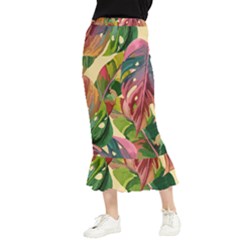 Monstera Colorful Leaves Foliage Maxi Fishtail Chiffon Skirt