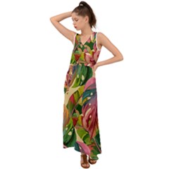 Monstera Colorful Leaves Foliage V-neck Chiffon Maxi Dress by Maspions