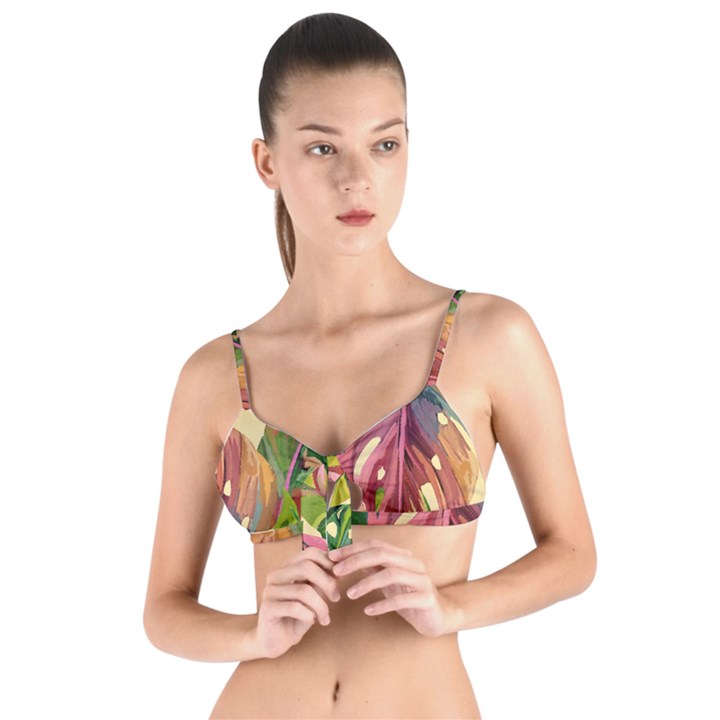 Monstera Colorful Leaves Foliage Tie Up Cut Bikini Top