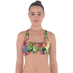 Monstera Colorful Leaves Foliage Cross Back Hipster Bikini Top 