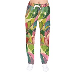 Monstera Colorful Leaves Foliage Women Velvet Drawstring Pants