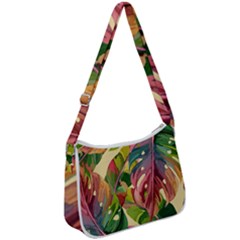 Monstera Colorful Leaves Foliage Zip Up Shoulder Bag by Maspions