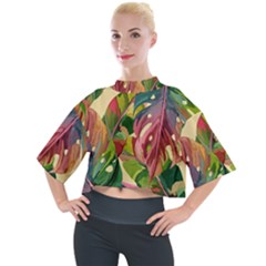 Monstera Colorful Leaves Foliage Mock Neck T-shirt by Maspions