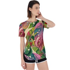 Monstera Colorful Leaves Foliage Perpetual Short Sleeve T-shirt by Maspions