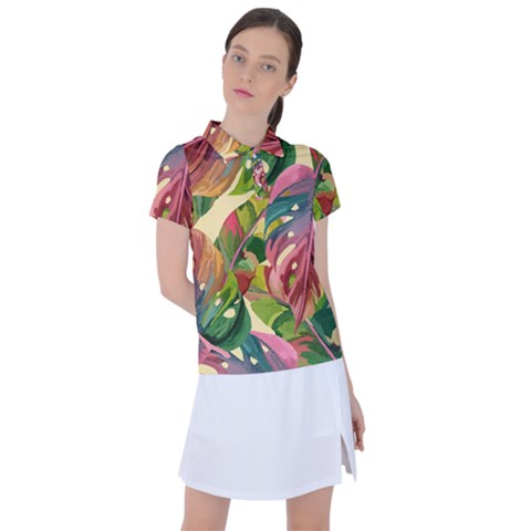 Monstera Colorful Leaves Foliage Women s Polo T-shirt by Maspions