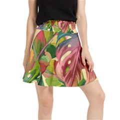 Monstera Colorful Leaves Foliage Waistband Skirt by Maspions