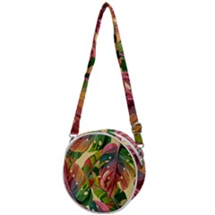 Monstera Colorful Leaves Foliage Crossbody Circle Bag