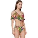 Monstera Colorful Leaves Foliage Ruffle Edge Tie Up Bikini Set	 View3