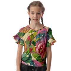 Monstera Colorful Leaves Foliage Kids  Cut Out Flutter Sleeves