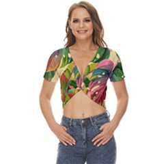 Monstera Colorful Leaves Foliage Twist Front Crop Top by Maspions