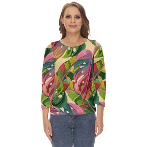 Monstera Colorful Leaves Foliage Cut Out Wide Sleeve Top by Maspions