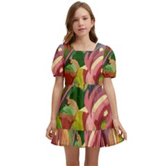 Monstera Colorful Leaves Foliage Kids  Short Sleeve Dolly Dress