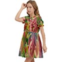 Monstera Colorful Leaves Foliage Kids  Bow Tie Puff Sleeve Dress View3